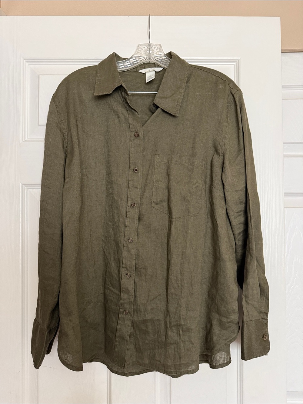 H&M Dark Olive Linen Shirt L
